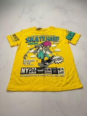 Fresh Laundry Skate Hard Graphic Tee Yellow 2000s Streetwear - Boys S